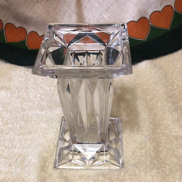 Vintage Heavy Cut Glass Pedestal Candle Holder/Vase, Reversible 7x4” - Picture 2 of 10
